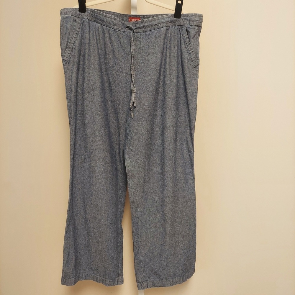Merona Womens XXL Blue Cotton Wide Leg Drawstring Pants Relaxed‎ Casual Minimal